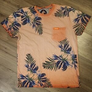 Superdry Orange and Blue Floral Men's Tee XL
